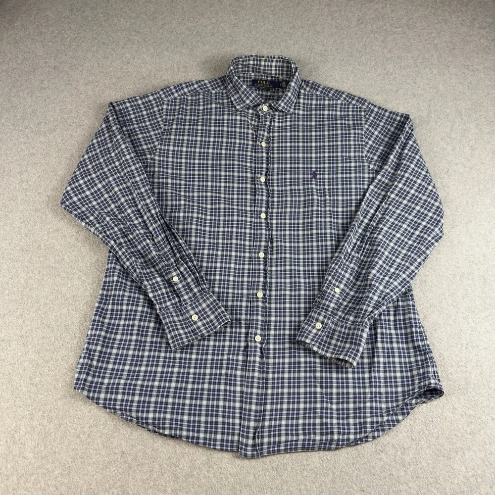 Polo Ralph Lauren Classic Fit Plaid Button Down Shirt Purple Blue LG Cotton NOTE
